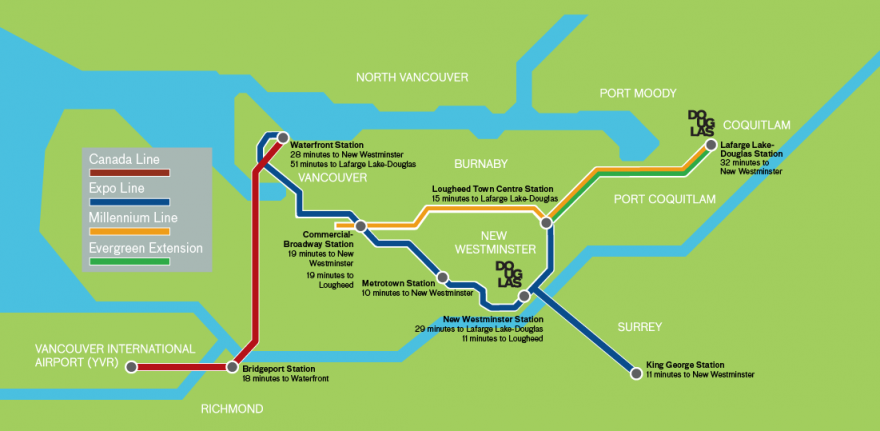 SkyTrain Route to Douglas College Campuses