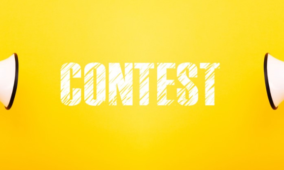 Banner saying contest with megaphones on each side of the word