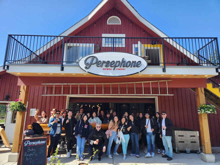 Douglas College students and instructors at Persephone Brewing and Farm Tour, Sunshine Coast