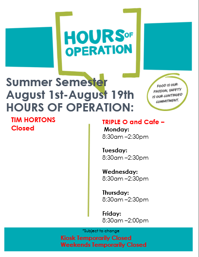 Cafeteria Hours August COQ