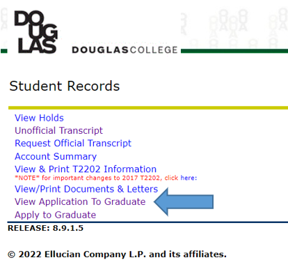 myAccount View Graduation Application