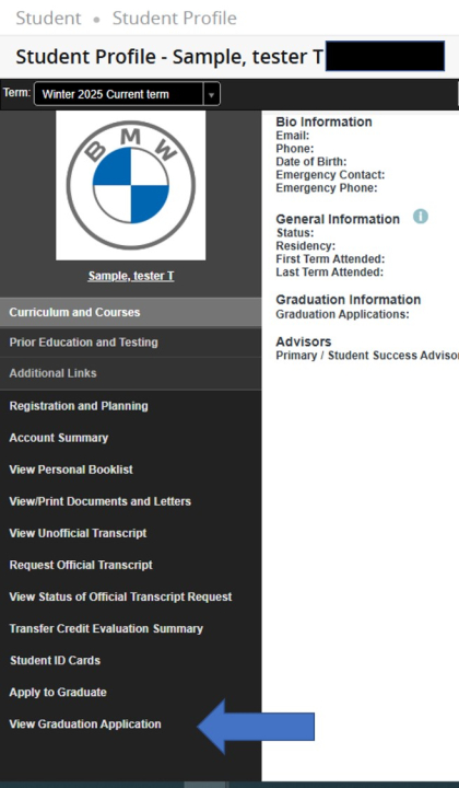 View Application to Graduate picture in Self Service