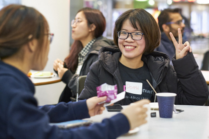 Students chatting over lunch