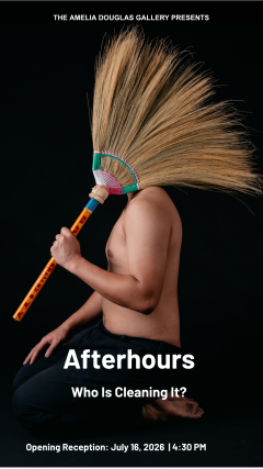 Man with face hidden by broom