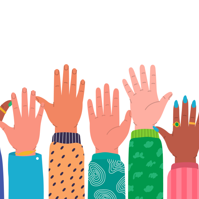 Diverse people holding hands down