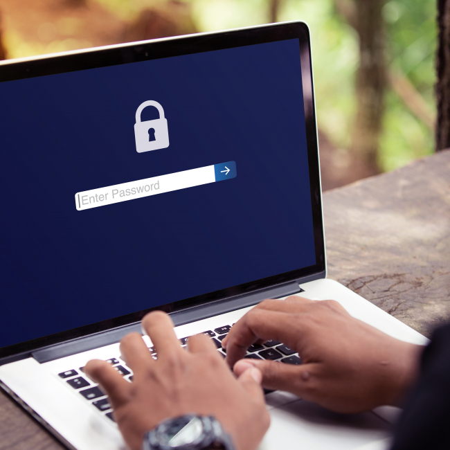 A person typing in a password on a laptop