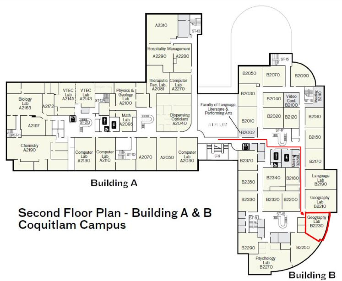 Map of the location of the Geography Open Lab on Coquitlam Campus