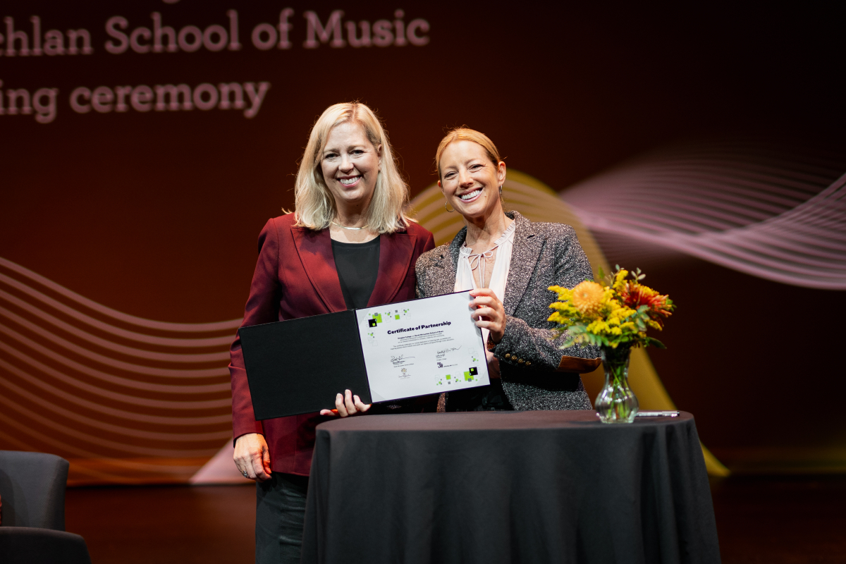 Douglas College President Kathy Denton and Sarah McLachlan
