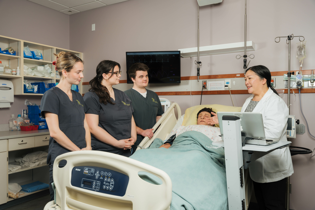 Students gather in the Douglas College simulation lab